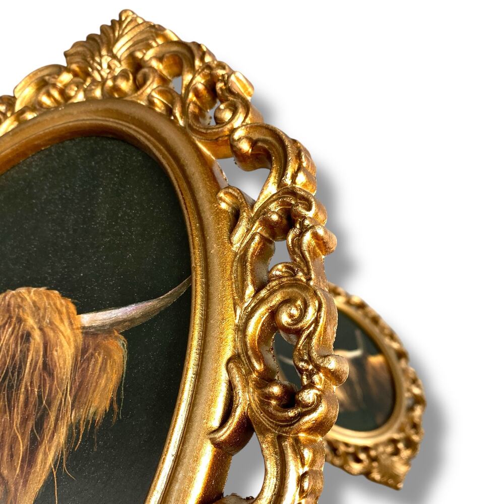 Highland Cow Portrait Wall Decor 2pc Set Painted Look Portraits Gold Frames - Picture 4 of 5